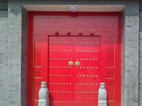 渝北中国传统四合院系列朱红色中式木制大门木作